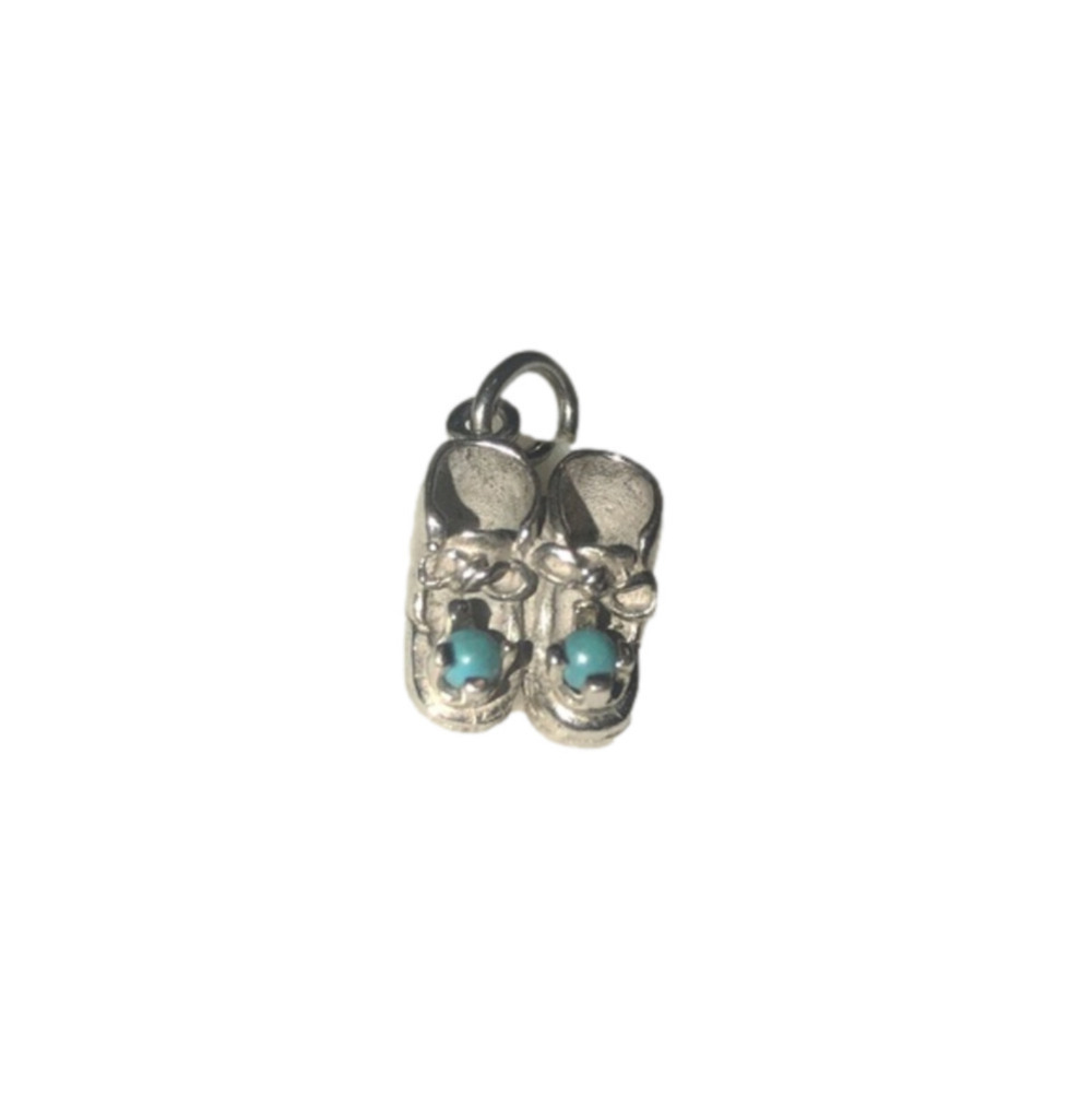 VTG Sterling Silver & Turquoise Bead Mini Boots Shoes Charm